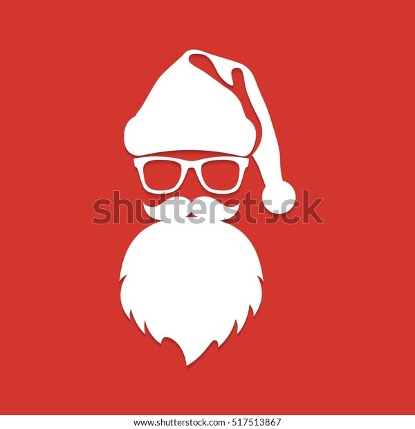 ひげと眼鏡をかけたサンタクロース 白いシルエット ベクターイラスト のベクター画像素材 ロイヤリティフリー
