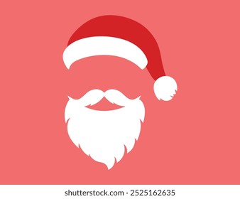 Santa Claus beard and hat in flat style. Merry Christmas and Happy New Year.