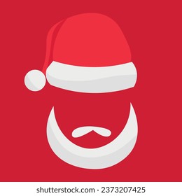 Santa Claus beard and hat on red background