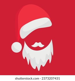 Santa Claus beard and hat on red background