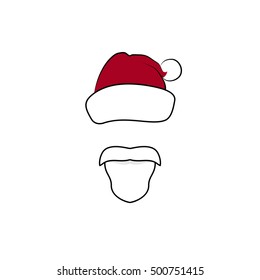 Santa Claus with a Beard Isolated on White, Mustache and Hat without a Face, Christmas Decorations, Vector Illustration 