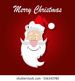 Santa Claus with a beard, a mustache hat on a red background. vector illustration of cartoon