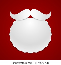 Santa Claus beard and mustache made of white paper, masquerade mask in a modern style. white illustration on a red background. Xmas concept