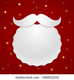 Santa Claus beard and mustache made of white paper, masquerade mask in a modern style. white illustration on a red background. Xmas concept