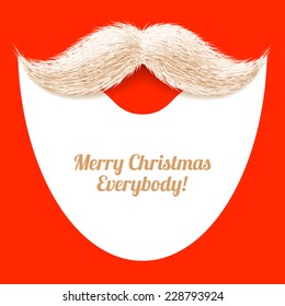 Santa Claus beard and mustache, Merry Christmas greeting card. Vector. 