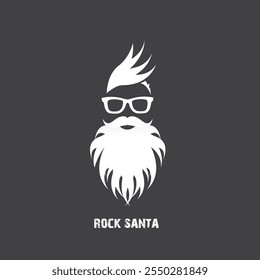 Santa Claus with beard vector illustration isolated on grey background. Christmas hipster poster for party or greeting card. Santa Hipster Claus. Vector merry christmas art design background.