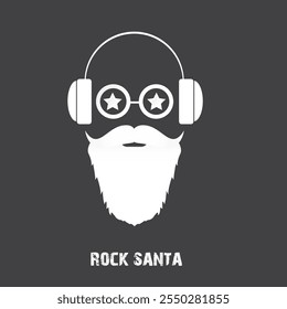 Santa Claus with beard vector illustration isolated on grey background. Christmas hipster poster for party or greeting card. Santa Hipster Claus. Vector merry christmas art design background.