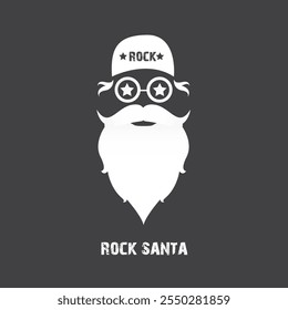 Santa Claus with beard vector illustration isolated on grey background. Christmas hipster poster for party or greeting card. Santa Hipster Claus. Vector merry christmas art design background.