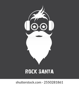 Santa Claus with beard vector illustration isolated on grey background. Christmas hipster poster for party or greeting card. Santa Hipster Claus. Vector merry christmas art design background.