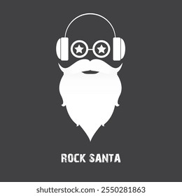 Santa Claus with beard vector illustration isolated on grey background. Christmas hipster poster for party or greeting card. Santa Hipster Claus. Vector merry christmas art design background.