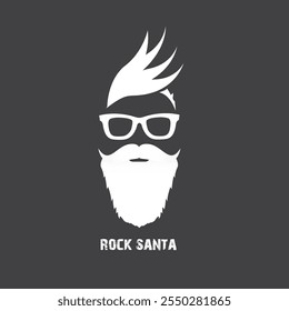 Santa Claus with beard vector illustration isolated on grey background. Christmas hipster poster for party or greeting card. Santa Hipster Claus. Vector merry christmas art design background.