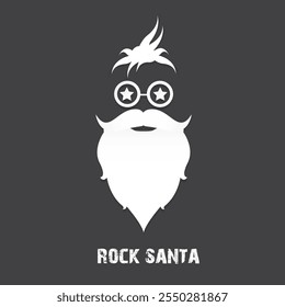 Santa Claus with beard vector illustration isolated on grey background. Christmas hipster poster for party or greeting card. Santa Hipster Claus. Vector merry christmas art design background.