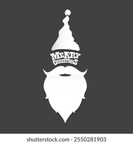 Santa Claus with beard vector illustration isolated on grey background. Christmas hipster poster for party or greeting card. Santa Hipster Claus. Vector merry christmas art design background.