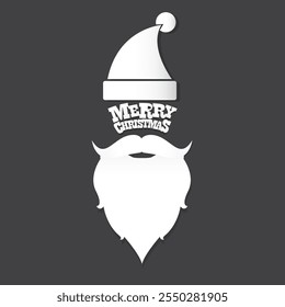 Santa Claus with beard vector illustration isolated on grey background. Christmas hipster poster for party or greeting card. Santa Hipster Claus. Vector merry christmas art design background.