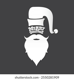 Santa Claus with beard vector illustration isolated on grey background. Christmas hipster poster for party or greeting card. Santa Hipster Claus. Vector merry christmas art design background.