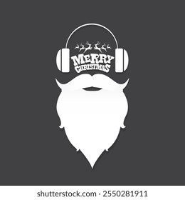 Santa Claus with beard vector illustration isolated on grey background. Christmas hipster poster for party or greeting card. Santa Hipster Claus. Vector merry christmas art design background.