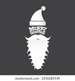 Santa Claus with beard vector illustration isolated on grey background. Christmas hipster poster for party or greeting card. Santa Hipster Claus. Vector merry christmas art design background.