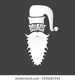 Santa Claus with beard vector illustration isolated on grey background. Christmas hipster poster for party or greeting card. Santa Hipster Claus. Vector merry christmas art design background.