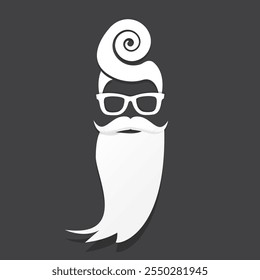 Santa Claus with beard vector illustration isolated on grey background. Christmas hipster poster for party or greeting card. Santa Hipster Claus. Vector merry christmas art design background.