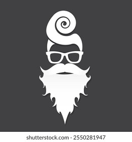 Santa Claus with beard vector illustration isolated on grey background. Christmas hipster poster for party or greeting card. Santa Hipster Claus. Vector merry christmas art design background.