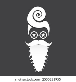 Santa Claus with beard vector illustration isolated on grey background. Christmas hipster poster for party or greeting card. Santa Hipster Claus. Vector merry christmas art design background.