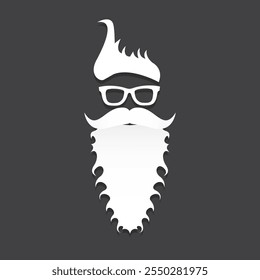 Santa Claus with beard vector illustration isolated on grey background. Christmas hipster poster for party or greeting card. Santa Hipster Claus. Vector merry christmas art design background.