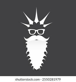 Santa Claus with beard vector illustration isolated on grey background. Christmas hipster poster for party or greeting card. Santa Hipster Claus. Vector merry christmas art design background.