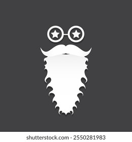 Santa Claus with beard vector illustration isolated on grey background. Christmas hipster poster for party or greeting card. Santa Hipster Claus. Vector merry christmas art design background.