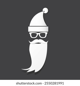 Santa Claus with beard vector illustration isolated on grey background. Christmas hipster poster for party or greeting card. Santa Hipster Claus. Vector merry christmas art design background.