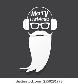 Santa Claus with beard vector illustration isolated on grey background. Christmas hipster poster for party or greeting card. Santa Hipster Claus. Vector merry christmas art design background.