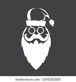 Santa Claus with beard vector illustration isolated on grey background. Christmas hipster poster for party or greeting card. Santa Hipster Claus. Vector merry christmas art design background.