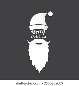 Santa Claus with beard vector illustration isolated on grey background. Christmas hipster poster for party or greeting card. Santa Hipster Claus. Vector merry christmas art design background.