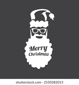 Santa Claus with beard vector illustration isolated on grey background. Christmas hipster poster for party or greeting card. Santa Hipster Claus. Vector merry christmas art design background.