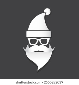 Santa Claus with beard vector illustration isolated on grey background. Christmas hipster poster for party or greeting card. Santa Hipster Claus. Vector merry christmas art design background.