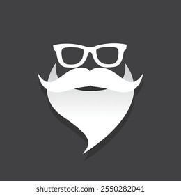 Santa Claus with beard vector illustration isolated on grey background. Christmas hipster poster for party or greeting card. Santa Hipster Claus. Vector merry christmas art design background.