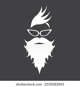 Santa Claus with beard vector illustration isolated on grey background. Christmas hipster poster for party or greeting card. Santa Hipster Claus. Vector merry christmas art design background.