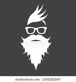 Santa Claus with beard vector illustration isolated on grey background. Christmas hipster poster for party or greeting card. Santa Hipster Claus. Vector merry christmas art design background.