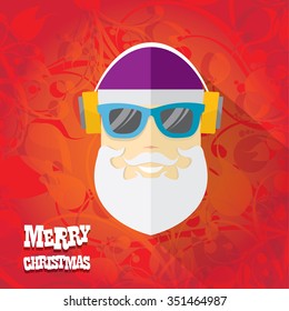 Santa claus with beard vector illustration .Christmas hipster poster for party or greeting card. Santa Hipster Claus. vector merry christmas art design background.