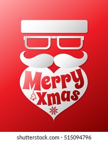 Santa claus with beard vector illustration .Christmas hipster poster for party or greeting card. Vector art design background.