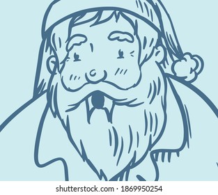 Santa Claus. The bearded grandfather is looking for a deer. Christmas symbol. Poster or banner for the holiday. Festive vector illustration for label, postcard. Hand drawn vintage doodle sketch.
