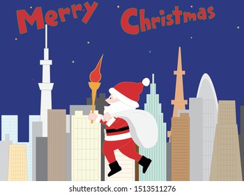 Santa Claus became a torch runner going through the city of Tokyo on Christmas.