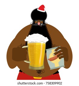 Santa Claus and beer. Christmas beer mug. New Year alcohol
