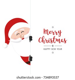 santa claus behind banner christmas gretting white background