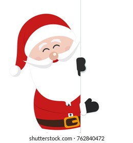 santa claus behind empty banner wall white isolated background