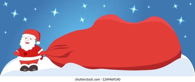 Santa Claus with big bag (bagful) with free blank space for text