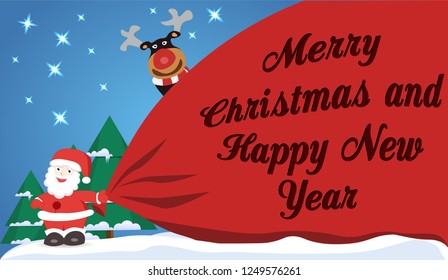 Santa Claus with big bag (bagful) with free blank space for text