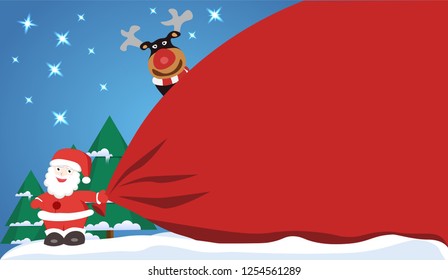 Santa Claus with big bag (bagful) with free blank space for text