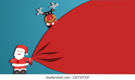 Santa Claus with big bag (bagful) with free blank space for text