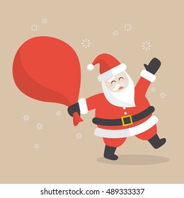 Santa Claus with big bag full of gifts. vector illustration
