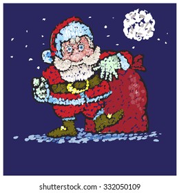 Santa Claus with big bags of gifts goes to you.Vector